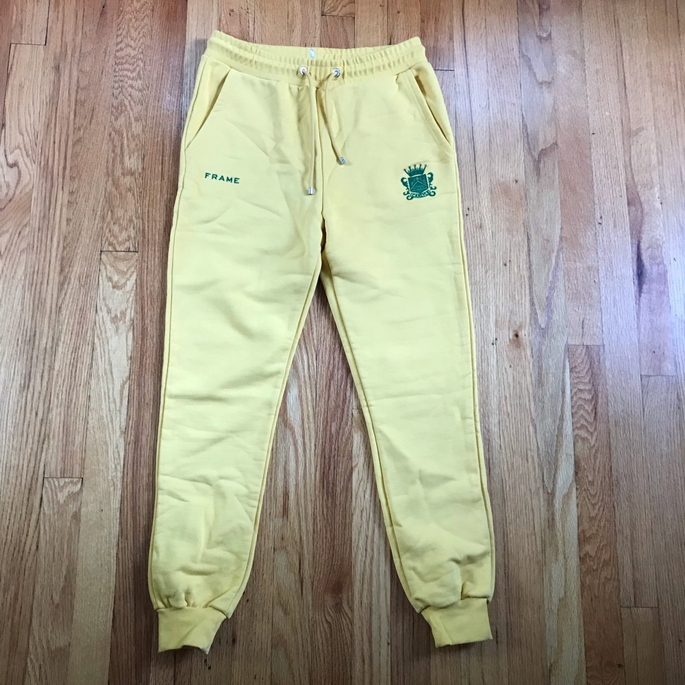 Frame Denim Yellow Jogger Pants Green Carlyle Crest XS